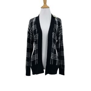 Joie Cardigan Womens S Small Black White Plaid Houndstooth Open Front Sweater